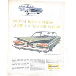 Vtg Chevrolet Impala Sports Coupe Print Ad 1959 1950 Bel Air Original Cars Green